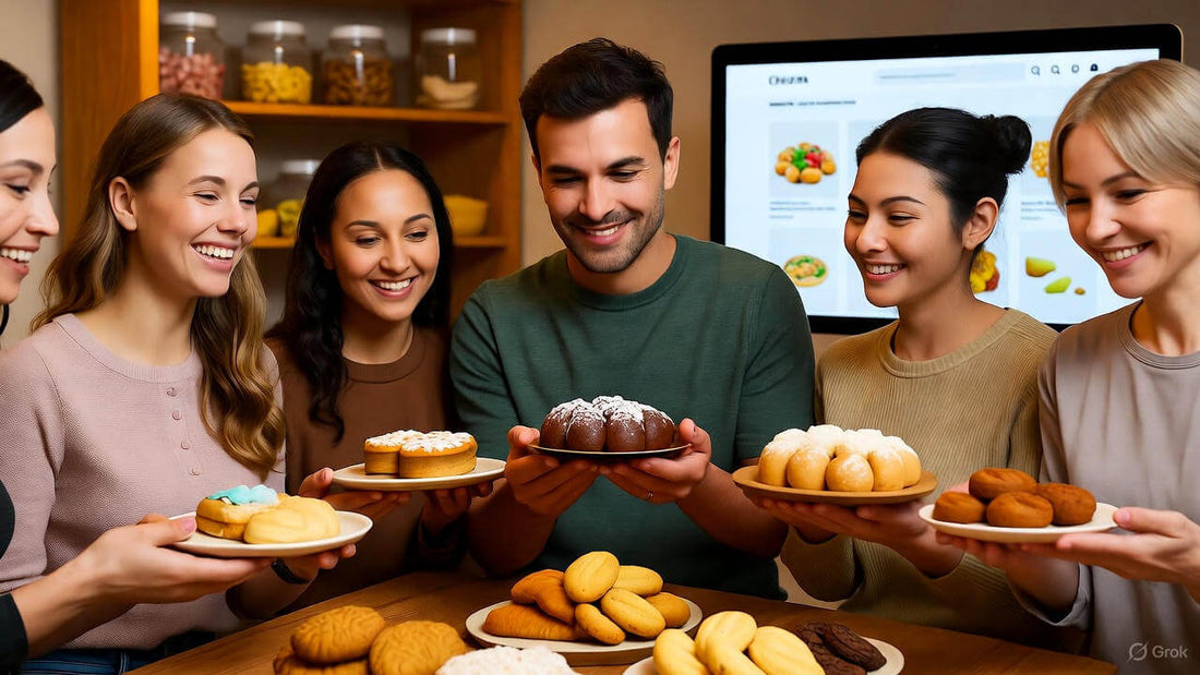 Усмихнати българи на есенна маса с домашни сладки от Сладунко. Кутия Месечна наслада, уютна домашна атмосфера, поръчай сладки онлайн с доставка в България