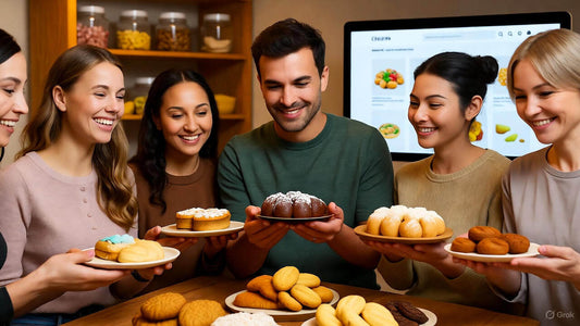 Усмихнати българи на есенна маса с домашни сладки от Сладунко. Кутия Месечна наслада, уютна домашна атмосфера, поръчай сладки онлайн с доставка в България